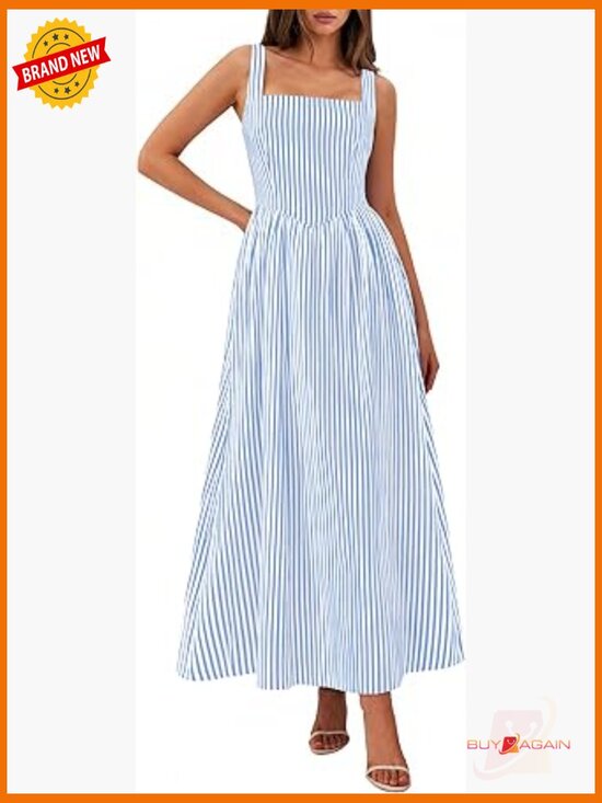 Dresses & Skirts - Maxi Dress Summer Striped Sundress Smocked A Line Long Flowy Beach Vacation